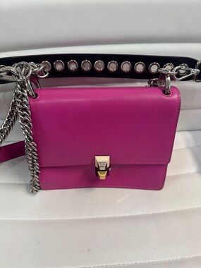 Fendi Leather Shoulder Bag with Silver Chain